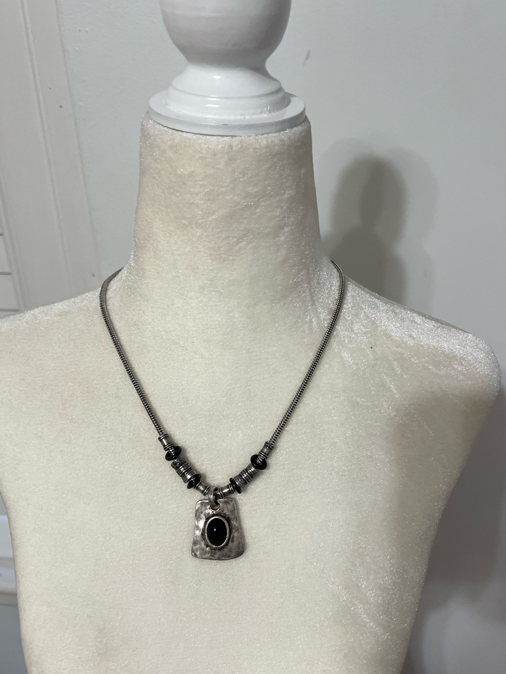 Sterling-Style Black Stone Pendant Necklace